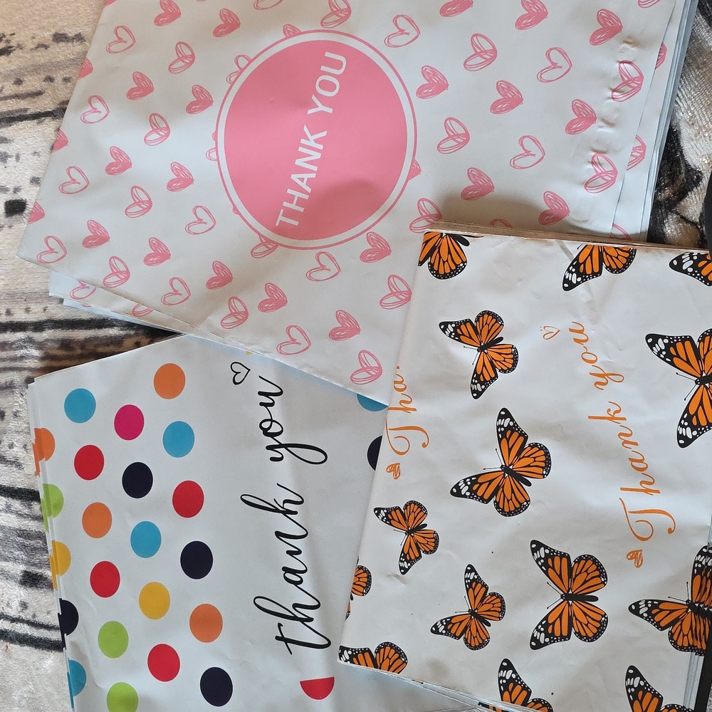 Posh Supplies Mail Bags Color Thank You Poly Mailers Polka Dot Hearts Butterflys